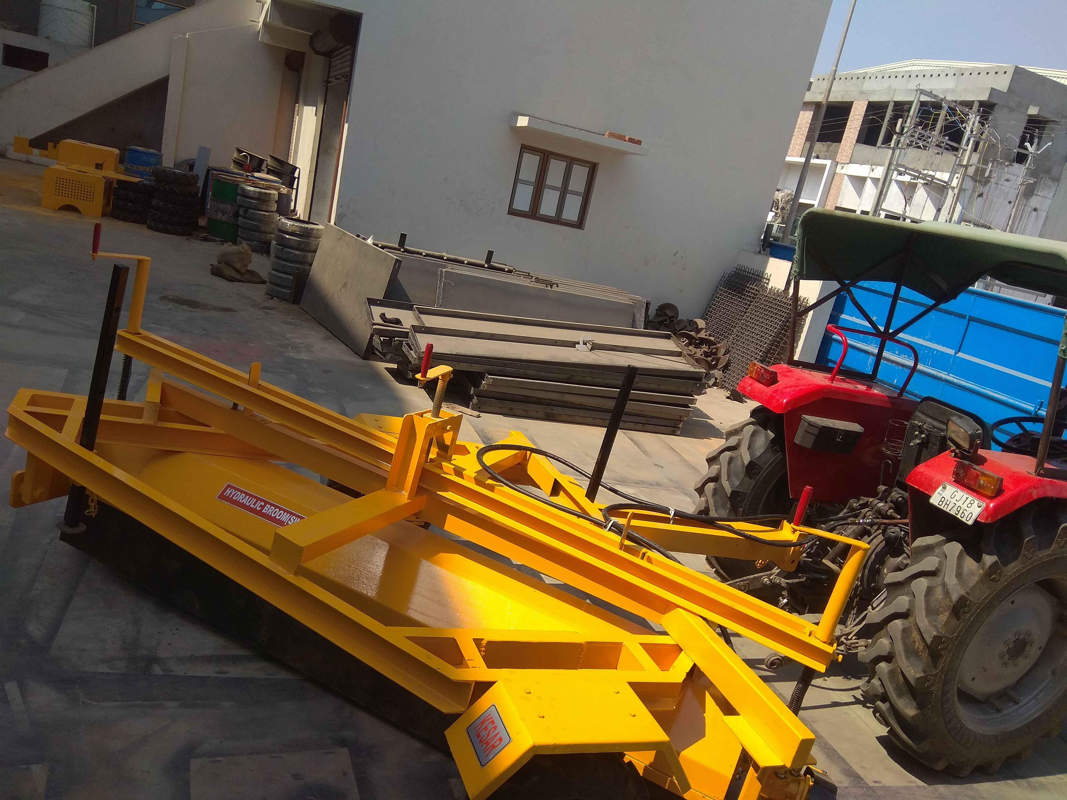 Yellow Tractor Mounted Road Sweeping Machine