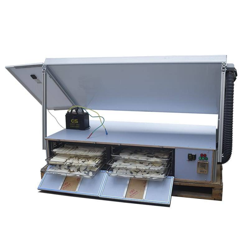 Small Solar Apple Dehydrator - Stainless Steel, 1050x2500x1060mm | 40-60 Kg Capacity, 16 Trays, Eco-friendly Solar Air Collector, Blue Finish
