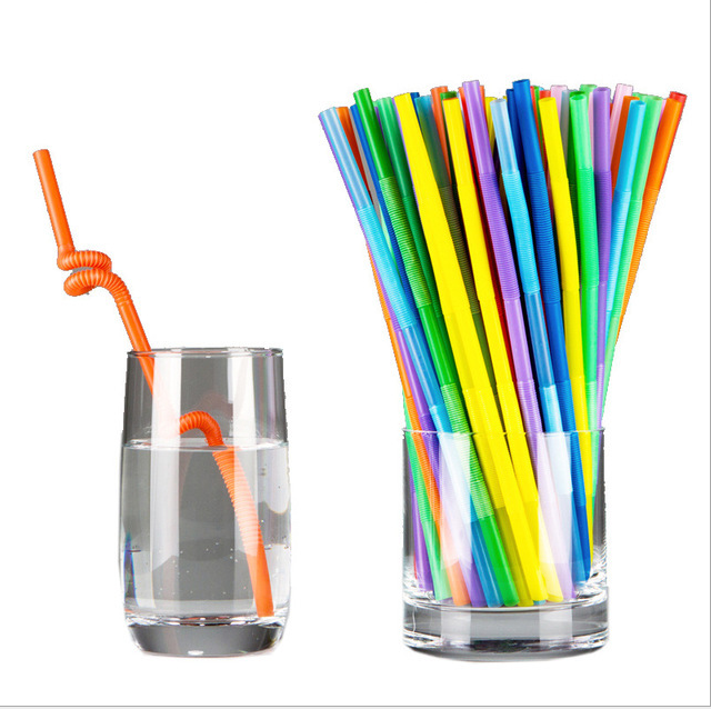 Flexible Straw - 6 Inches Long, Red Plastic | Bulk Pack Of 100 Straws