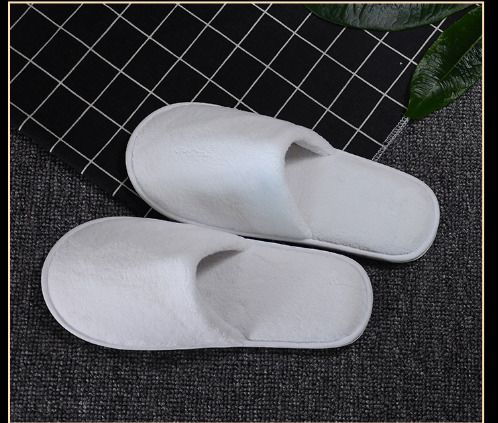 Hotel Slipper - Terry Cloth, One Size, White Color | Slip-on Style, Rubber Sole, Individually Packaged In Polybag
