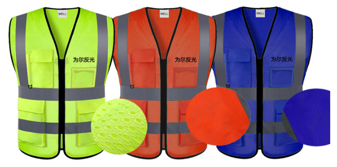 Reflective Vest - Polyester Material, One Size Fits Most, Red Color | 5 Pockets, Zipper Closure, Lightweight At 0.5 Kg, Reflective Tape Included