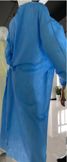 Isolation Gown - Sms Material, Knee-length , Blue Color, Long Sleeves With Tie Closure