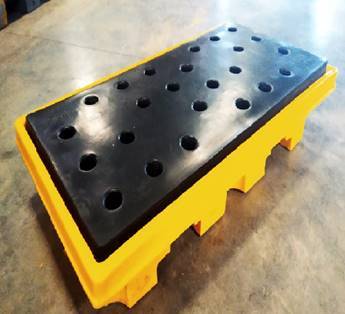 2drum Spill Pallet - Polyethylene Material, 1260 x 660 x 200 mm, Yellow Black | Spill Containment for Oils and Chemicals, 100 L Sump Capacity