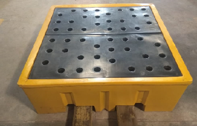 Drum Spill Containment Pallet - Polyethylene Material, 1314x1314x450 mm | 4 Drum Capacity, 280 Ltr Sump, Heavy Duty, 2 Way Entry, Yellow Black Design