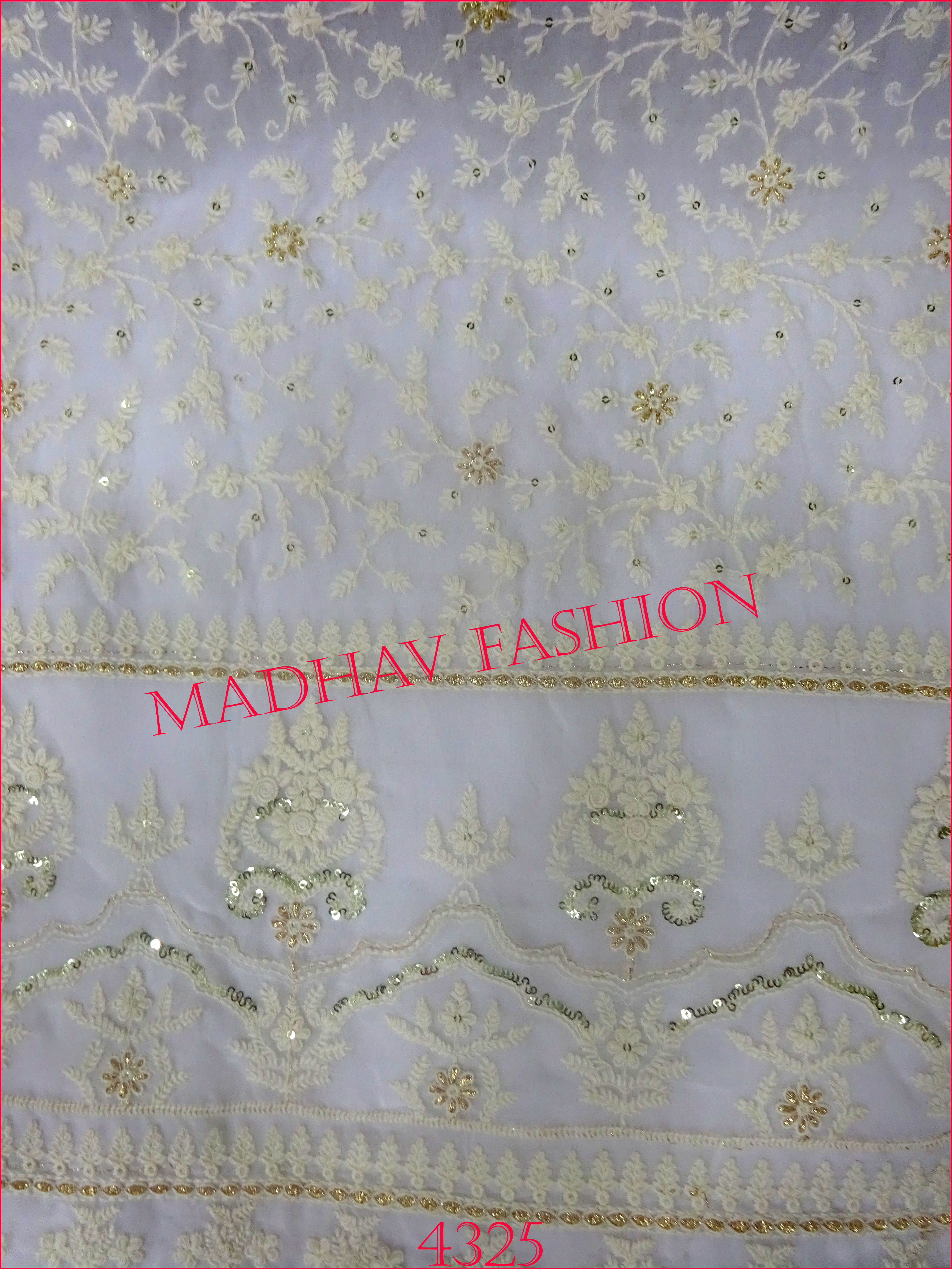 Georgette Fabric - 54 Meter Width, White Color | Lightweight Embroidered Design For Bridal Lehenga Choli, Blouse, Saree