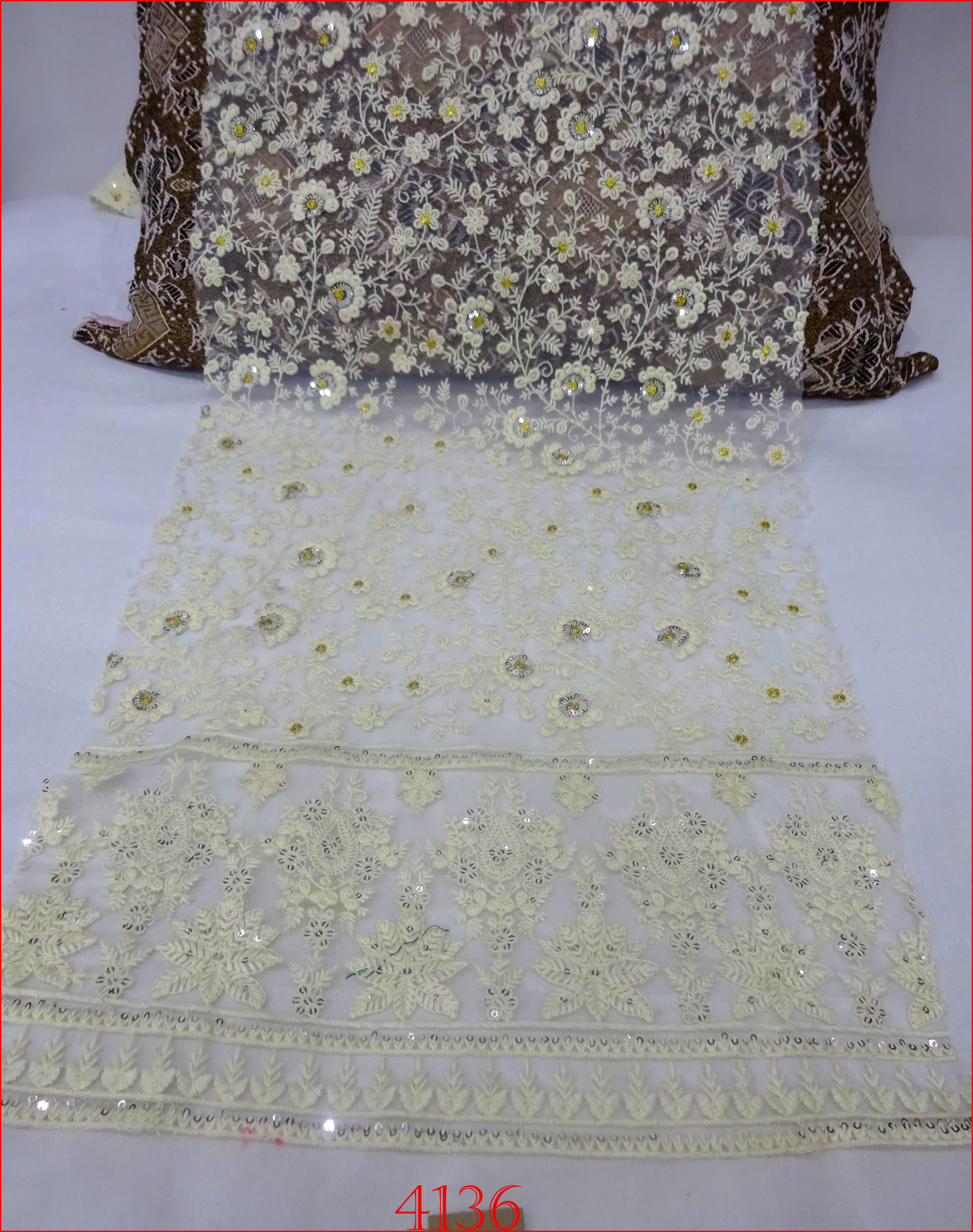 Georgette Fabric - 54 Meter Width, White Color | Lightweight Embroidered Design For Bridal Lehenga Choli, Blouse, Saree