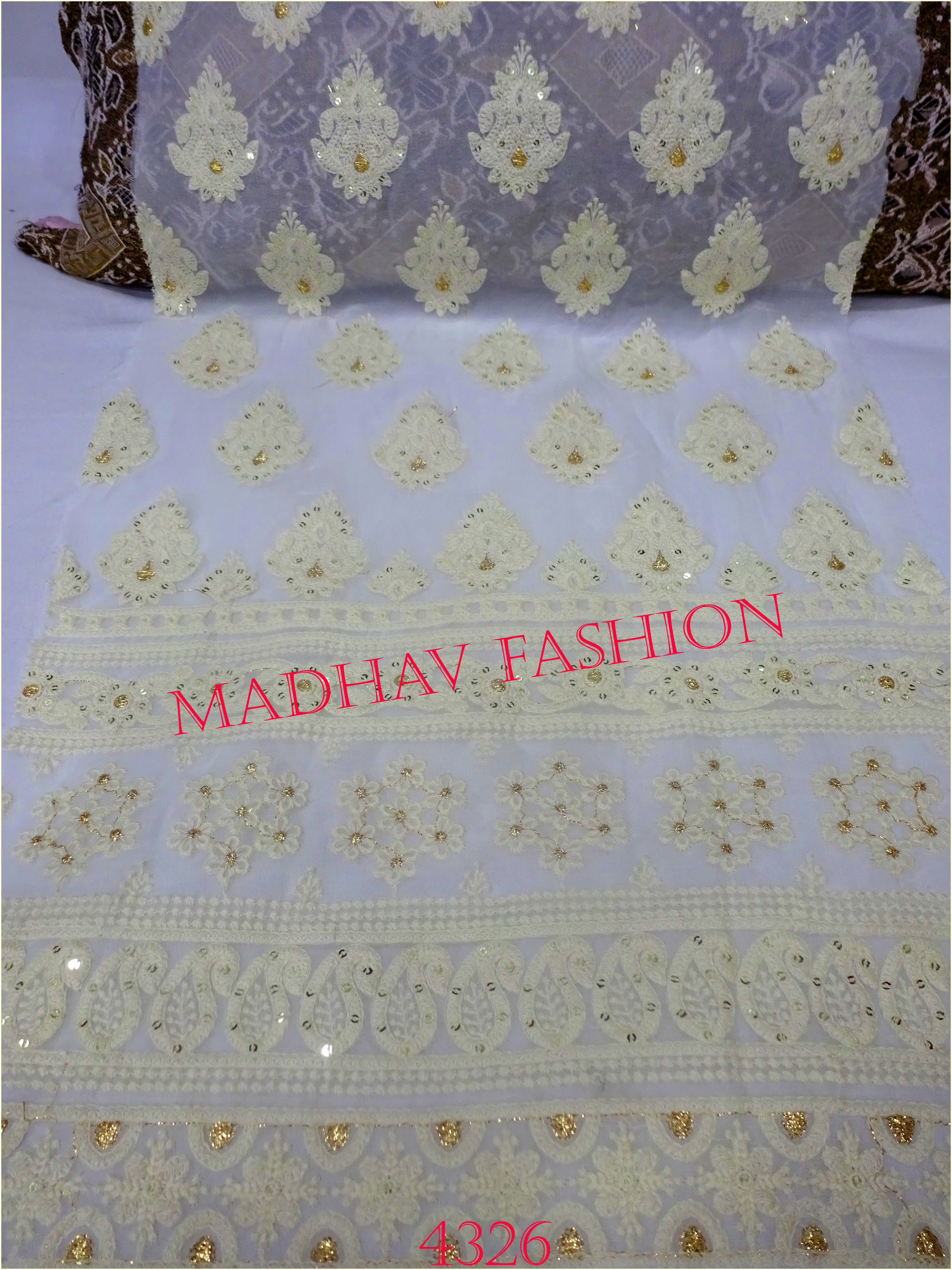 Georgette Fabric - 54 Meter Width, White Color | Lightweight Embroidered Design For Bridal Lehenga Choli, Blouse, Saree