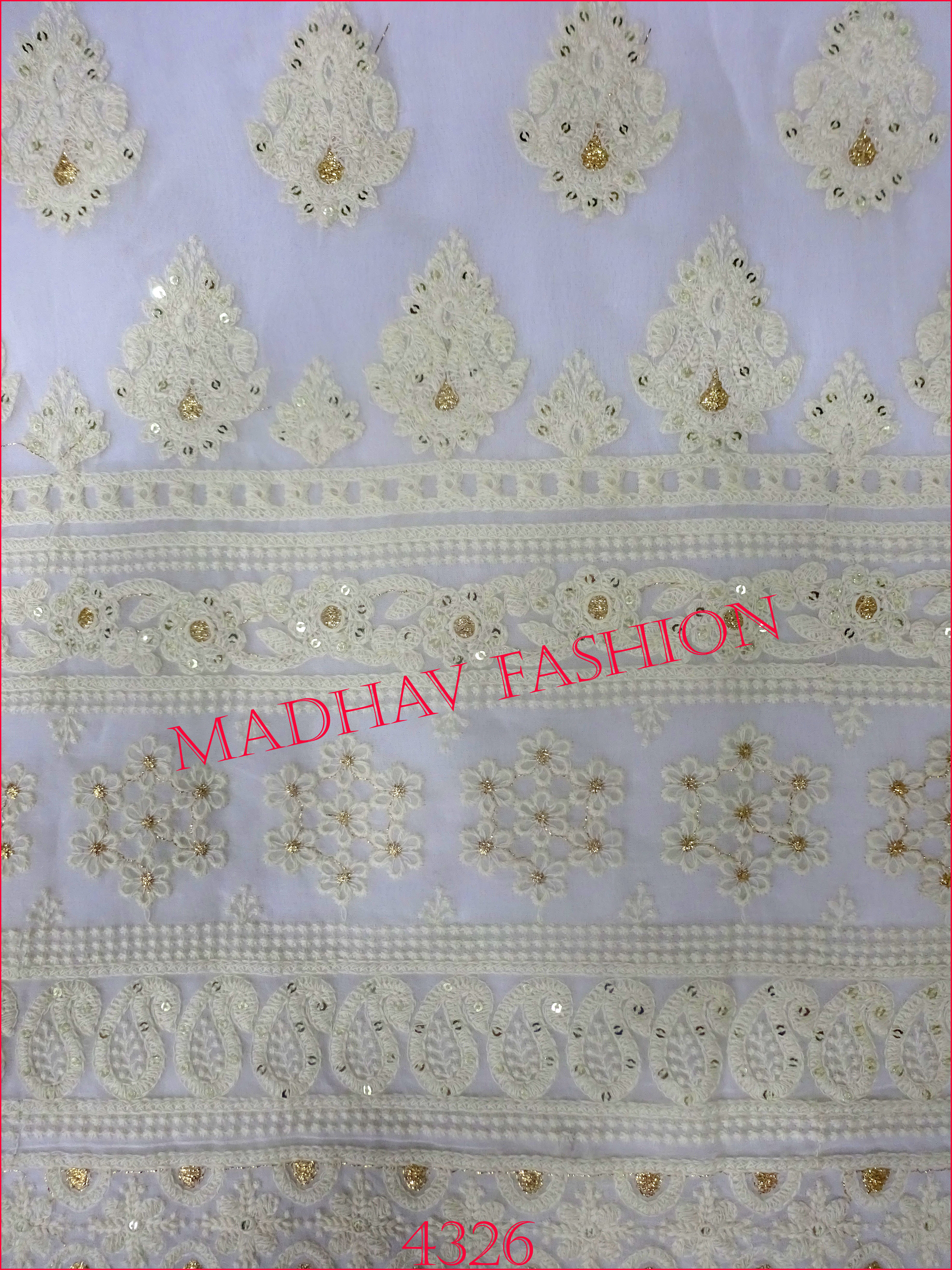 Georgette Fabric - 54 Meter Width, White Color | Lightweight Embroidered Design For Bridal Lehenga Choli, Blouse, Saree