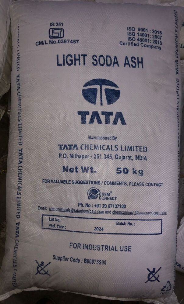 Soda Ash - White Powder, Anhydrous Sodium Carbonate, >99% Purity, Industrial Application, 50 Kg HDPE Sack, Acid Refractory Type