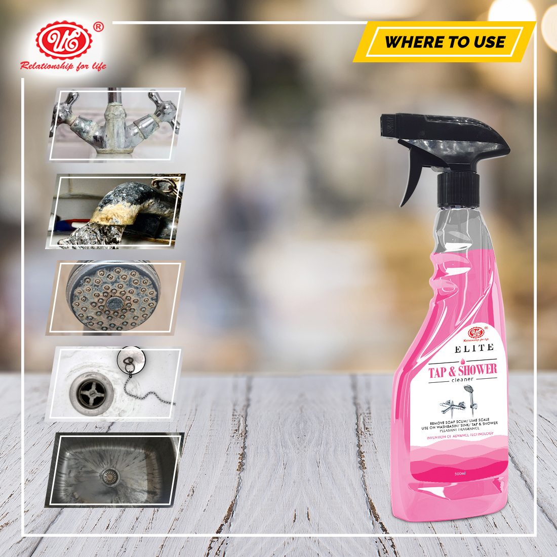Tap And Shower Cleaner - Liquid, 500ml Plastic Bottle, Pink | Soap Scum Dissolving, Fume-free, Kitchen Cleaner With Rose Fragrance
