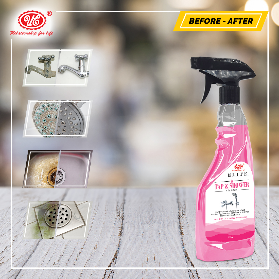 Tap And Shower Cleaner - Liquid, 500ml Plastic Bottle, Pink | Soap Scum Dissolving, Fume-free, Kitchen Cleaner With Rose Fragrance