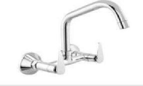 Sink Mixer - Brass Material, 10 Inch Spout Reach, 1.5 GPM Flow Rate | Chrome Finish, Wall Mounted Design, Lever Handle, 1 Year Warranty