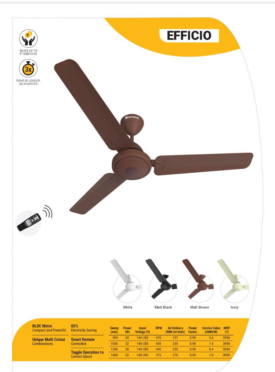 Atomberg Gorilla Ceiling Fan - Aluminum, 48 Inch Blade Diameter, White And Brown Colors | 5-star Energy Efficiency, Remote Operated, 3 Blades, 28-35 Watt Power, 3-year Warranty