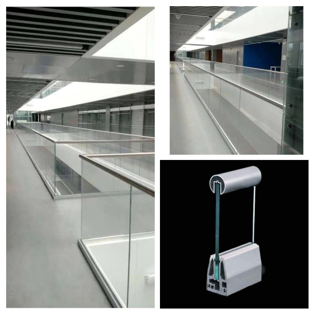 Aluminium Glass Railings Bracket Full Cover With Handrail