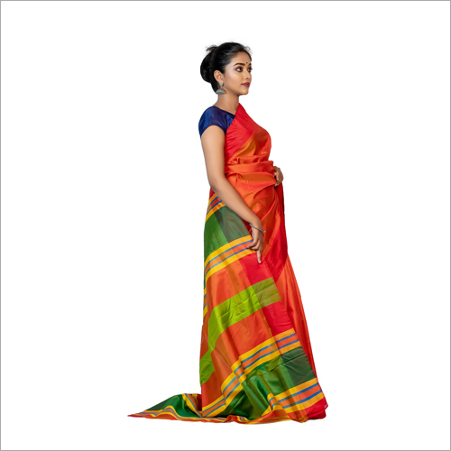 Orange Green Self Weaven Handloom Sarees
