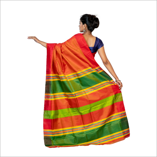 Orange Green Self Weaven Handloom Sarees