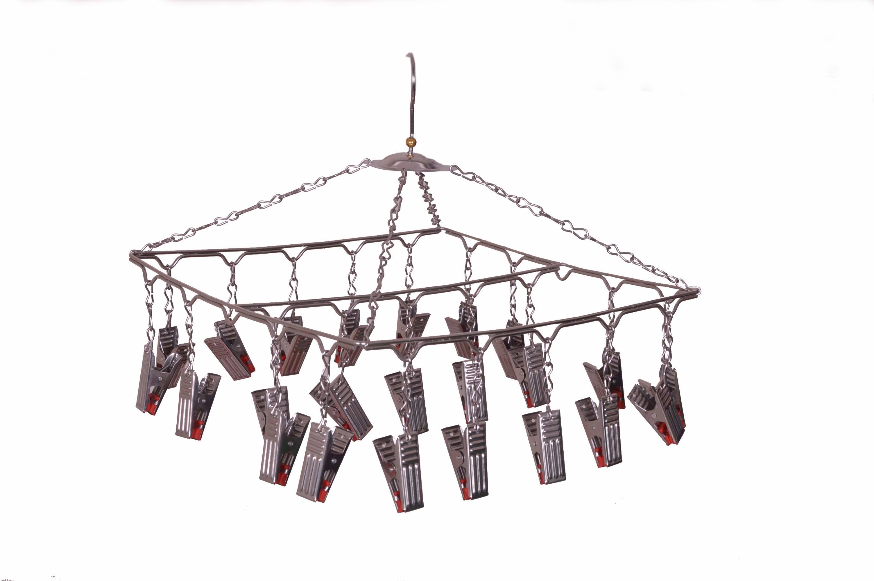 Stainless Clip Hanger - 23 Durable Clips, 202 Grade Stainless Steel, Red And Pink | Ideal For Baby Apparel, Handkerchiefs, And Innerwear