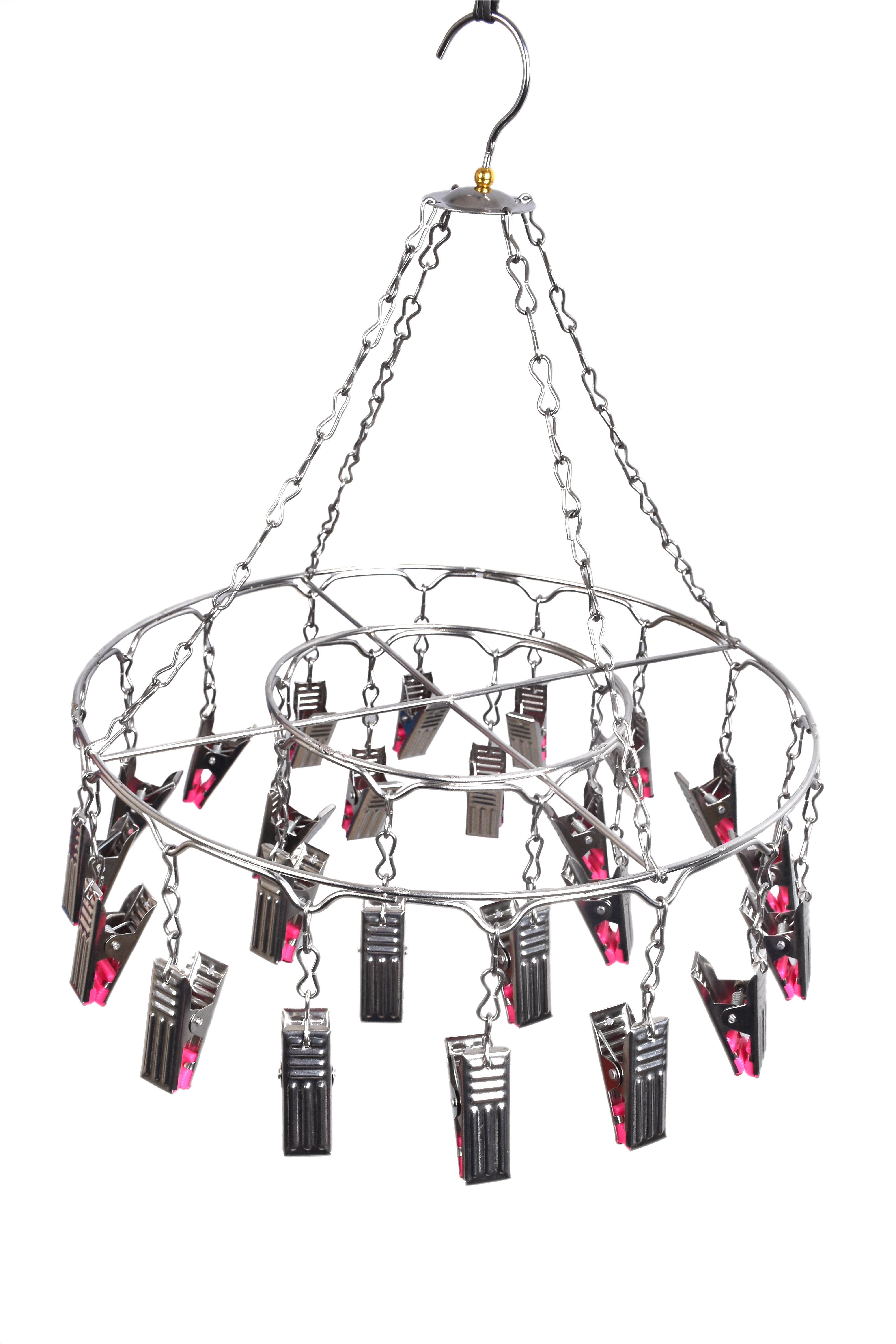 Stainless Clip Hanger - 23 Durable Clips, 202 Grade Stainless Steel, Red And Pink | Ideal For Baby Apparel, Handkerchiefs, And Innerwear