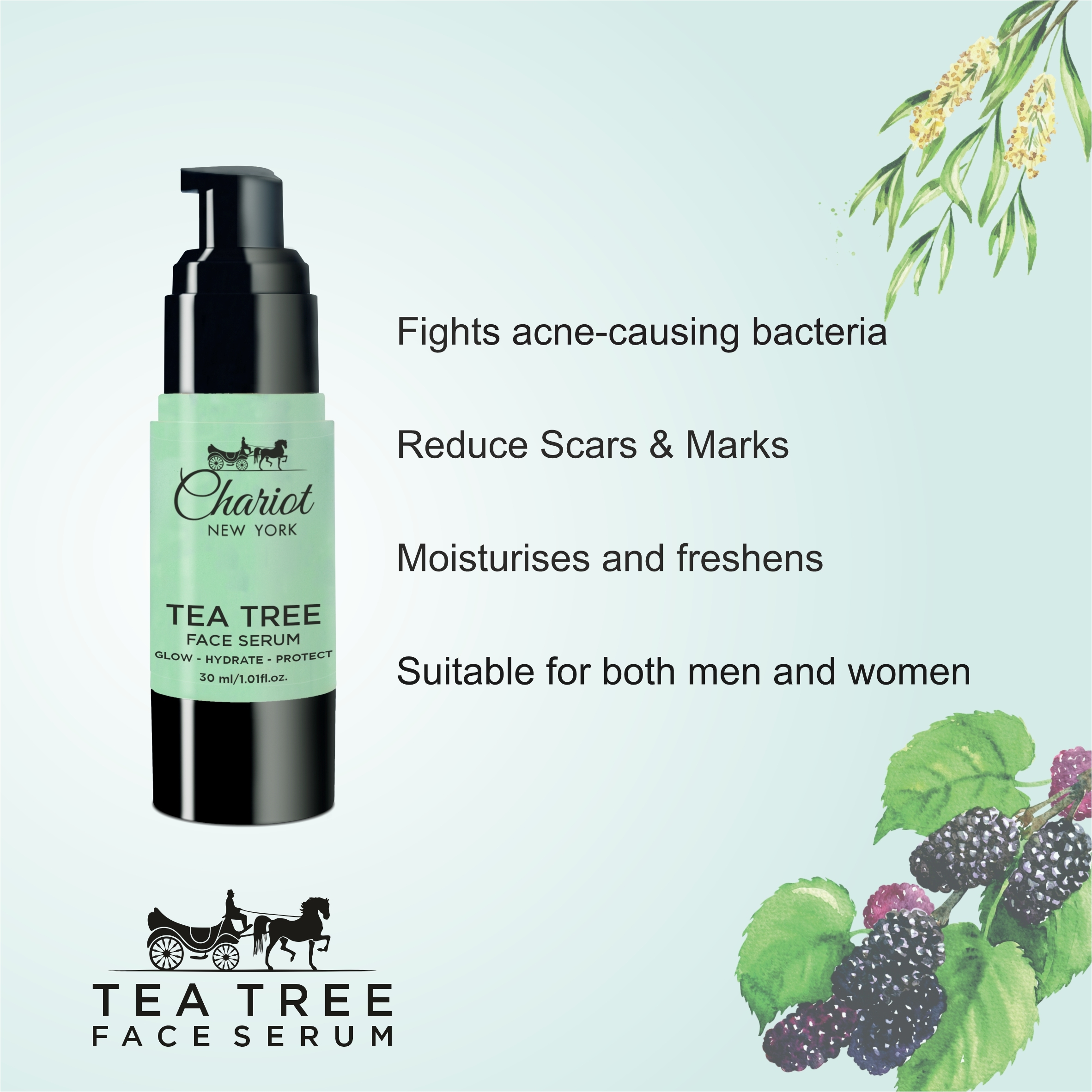 Chariot New York Tea Tree Face Serum For Men And Women 30 Ml Age Group: 15-70