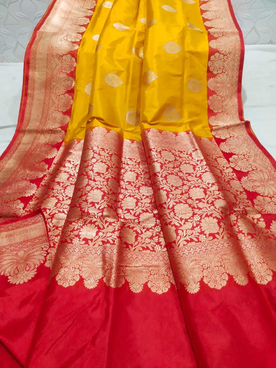 Mustered With Pink Designer Pure Silk Saree