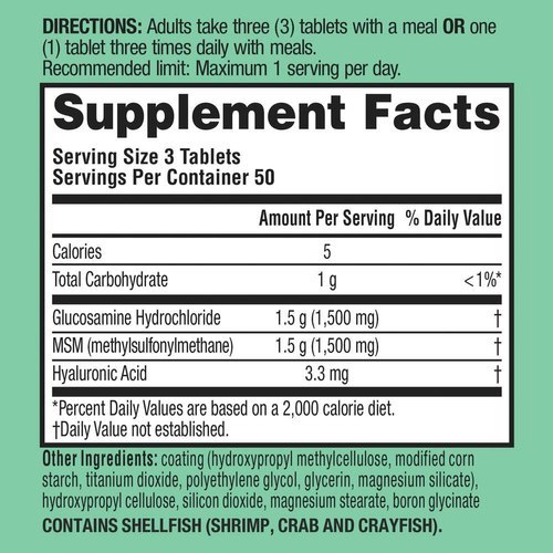 Schiff Glucosamine 1500 Mg Plus Msm 1500 Mg And Hyaluronic Acid 150 Tablets Health Supplements