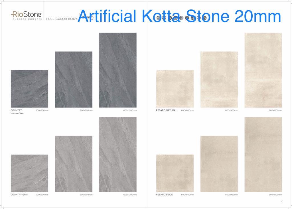 Artificial Kota Stone - 600 X 600 Mm, 600 X 900 Mm, 600 X 1200 Mm | Thickness: 20 Mm, Versatile Sizes For Diverse Applications