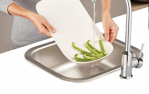 Cut N Clean Chopping Board - Plastic, 0.212 kg | Integrated Colander Edge, Knife Friendly Nonporous Surface, Textured Anti-Skid Design, Dishwasher Safe