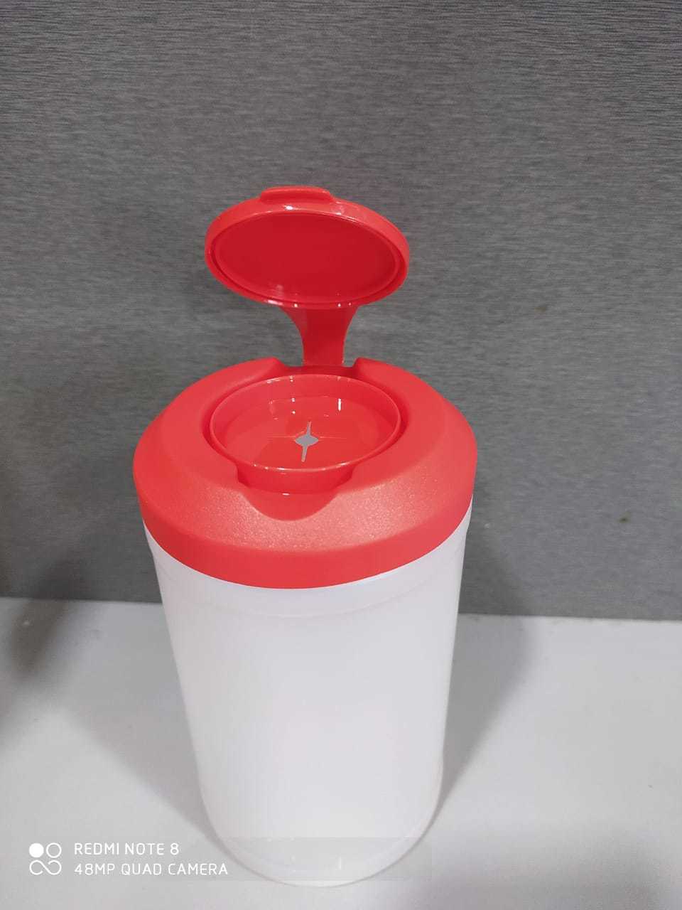 Tissue Paper Dispenser - Plastic, 10cm X 7cm | Red Cylindrical Design, 100 Tissues Capacity, Flip Top Lid, Lightweight At 100g