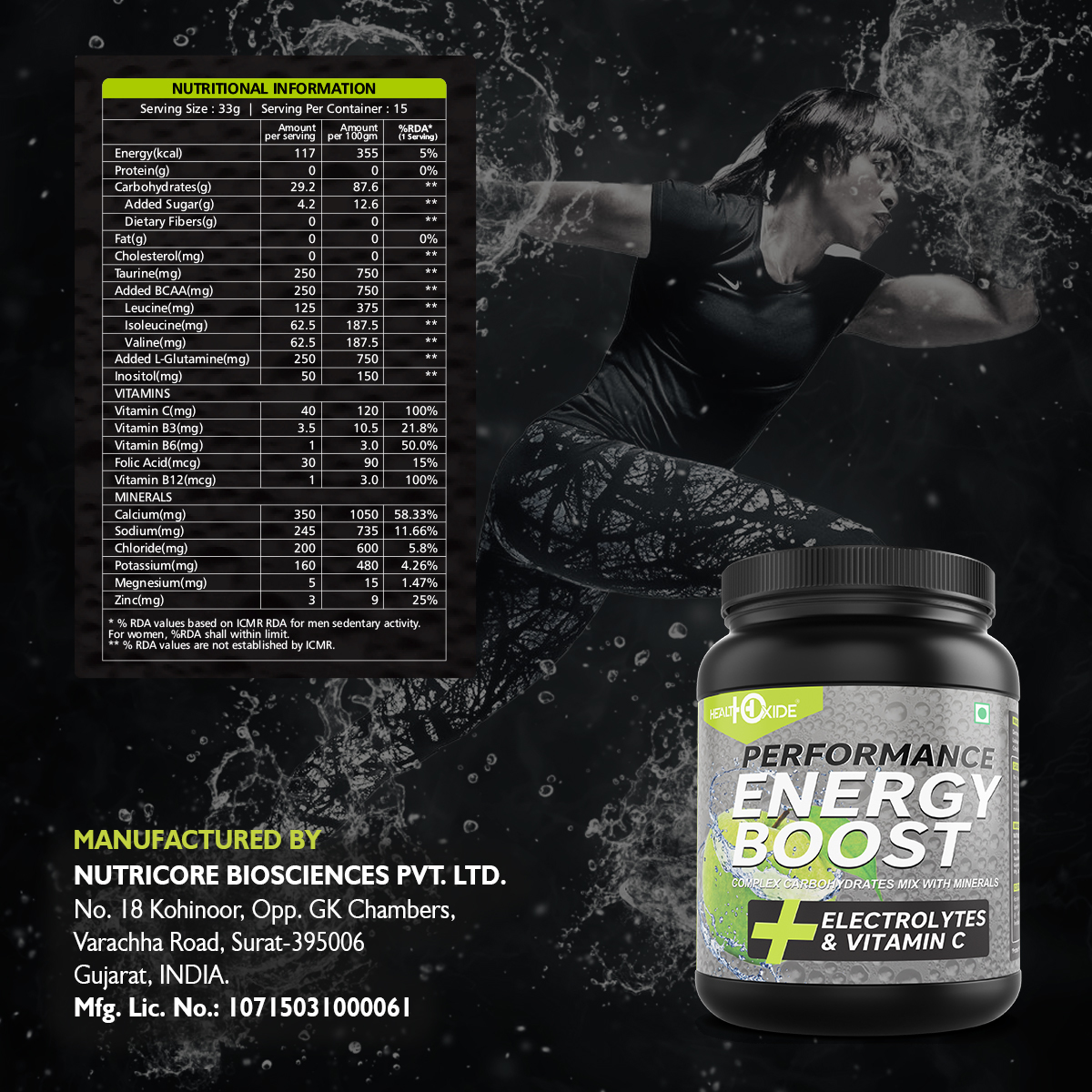 Energy Boost Powder - Green Apple Flavor, 1 Kg Bottle | Clinically Approved, No Side Effects, Highly Effective, Long Shelf Life