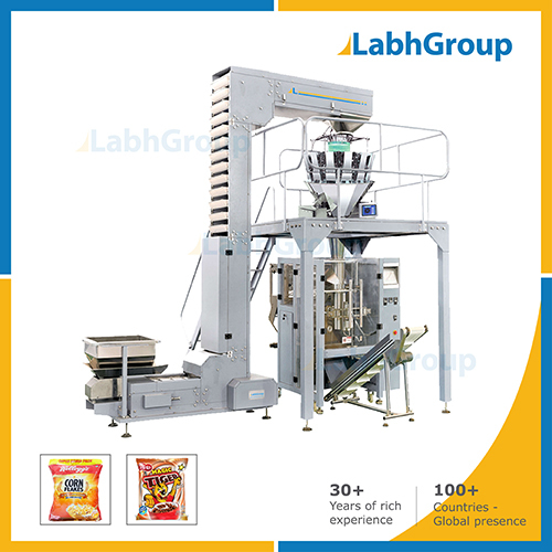 Corn Flakes Breakfast Cereals Pouch Packing Machine - Stainless Steel, 1600x1500x2800 mm | Automatic Operation, PLC Control, Heavy Duty, Low Power Consumption, 1+1 Year Extended Warranty