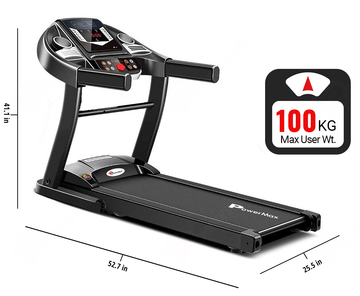 Powermax Fitness Tdm-97 Motorised Treadmill - 1.0hp Dc Motor, 1100x400mm Running Surface | 5-layer Anti-skid Belt, 14cm Led Display, 12 Pre-set Programs, Foldable Design