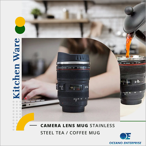 ब्लैक कैमरा लेंस मग स्टेनलेस स्टील चाय - कॉफी मग