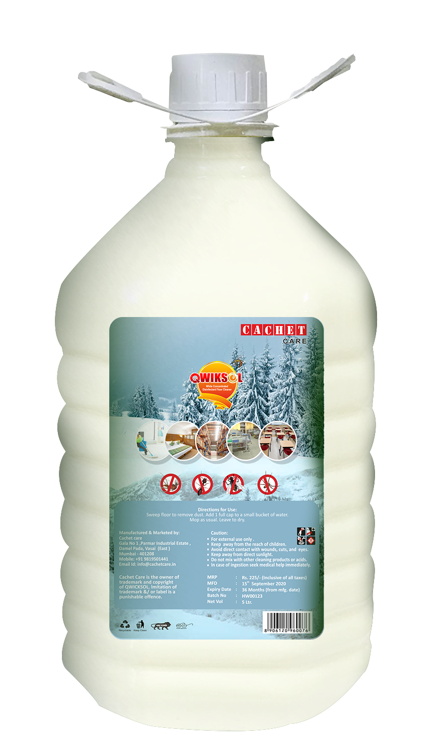 Phenyl- Qwiksol White Disinfectant Floor Cleaner Concentrate - Liquid Disinfectant Cleaner, Milky White Color, Natural Pine Fragrance | Cleans, Deodorizes, Insect Repellent, Kills 99.99% Germs