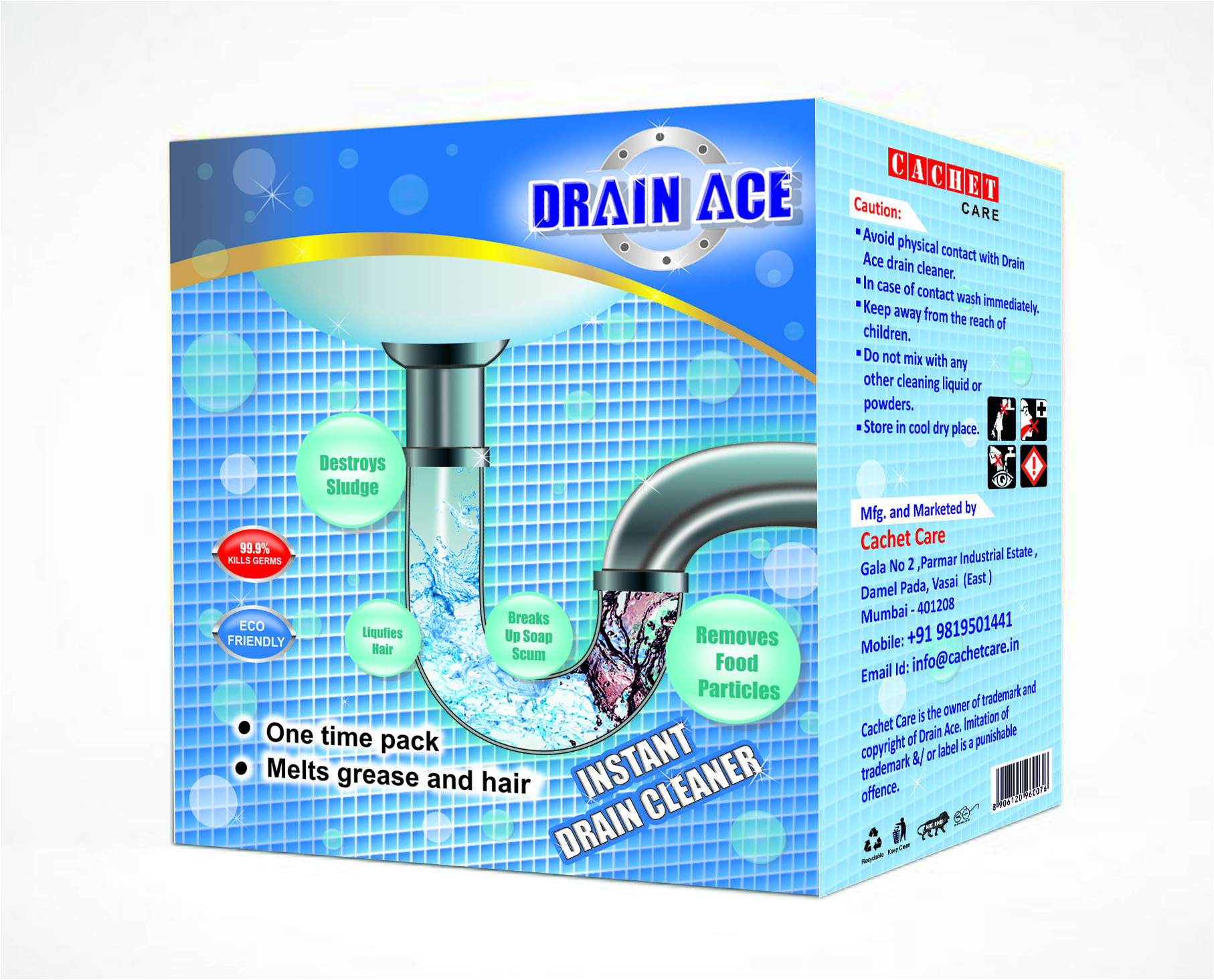 Drain Ace Drain Cleaner - Grey Blue , Formulated To Remove Organic Blockages, Effective On Grease, Oil, Soap, Hair, Vegetable Matter, No Malodors