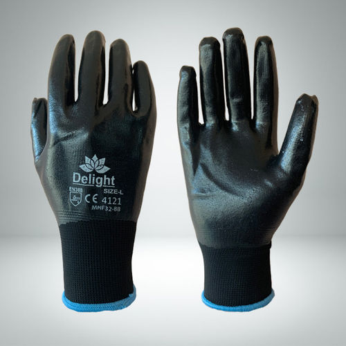 Nitrile Full Coated Gloves - Black Color, Sizes S/M/L | Elastic Knitted Cuff, CE & EN 388 Certification, Cut Level 1