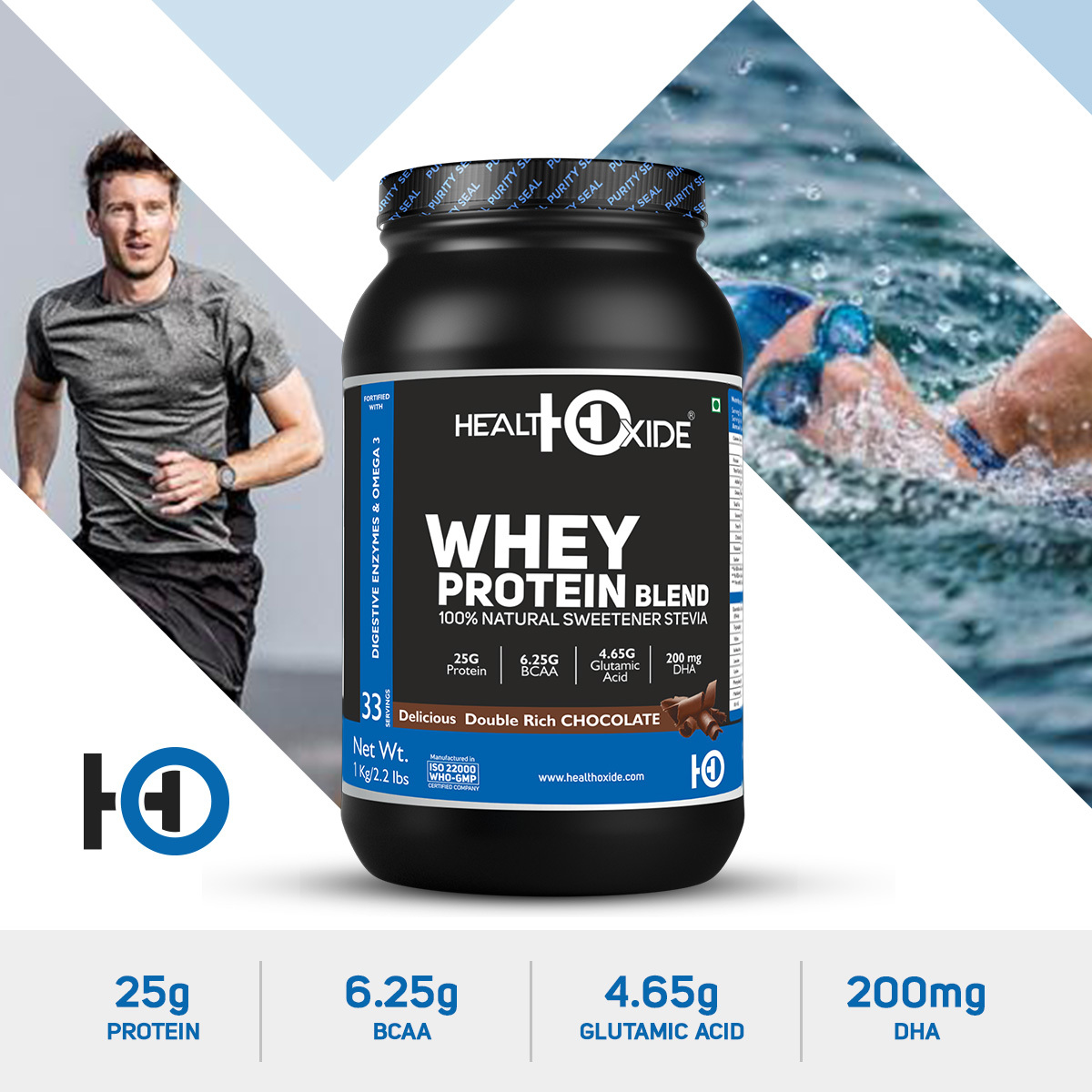 Whey Protein Powder - Finest Quality Chocolate Flavor 25g Protein Per Serving Instantised For Fast Amino Acid Uptake Naturally Occurring Bcaa And Glutamine