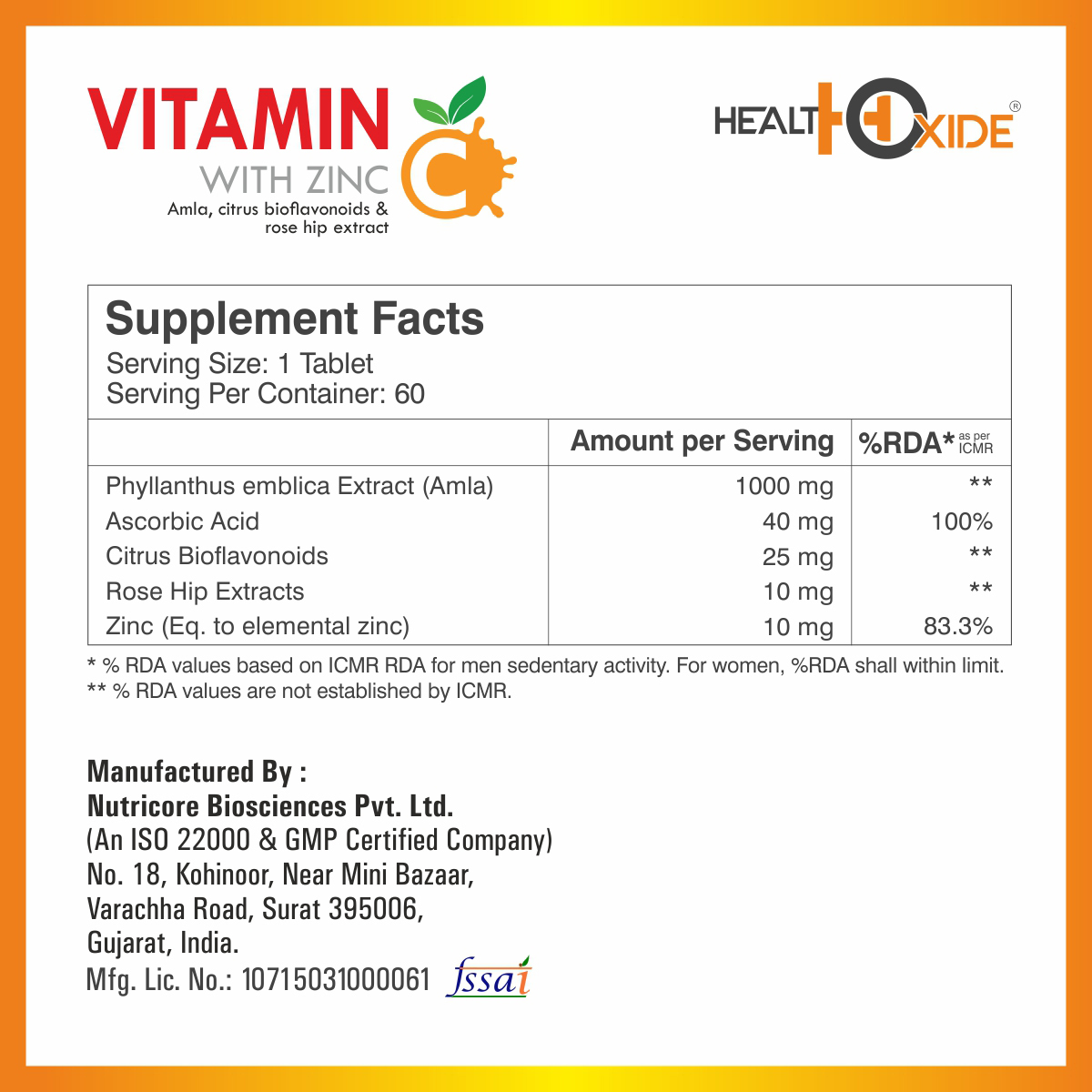 Vitamin C - 1000 Mg Daily Immune Support Tablets | Antioxidant Rich, Promotes Skin Health, Boosts Nutrition