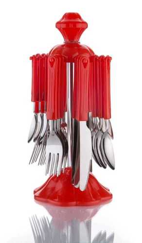 Designer Cutlery Set - Stainless Steel, 24 Pieces | Red Plastic Handles, 12.5 x 12.5 x 12.5 Inches, 2.5 lbs, 1 Year Warranty