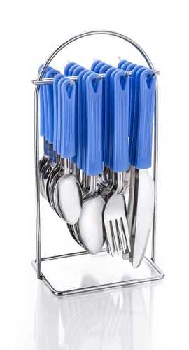 Unique Cutlery Set - Stainless Steel, Blue Plastic Handle | 24 Pieces Including Spoons, Forks, Knives
