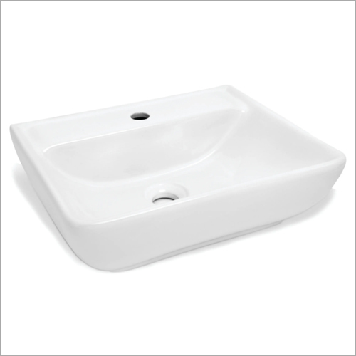 Square Wash Basin - Ceramic, 400mm x 300mm x 150mm , Glossy Finish, Wall Mounted with Overflow Feature, Single Faucet Hole, 10kg Weight