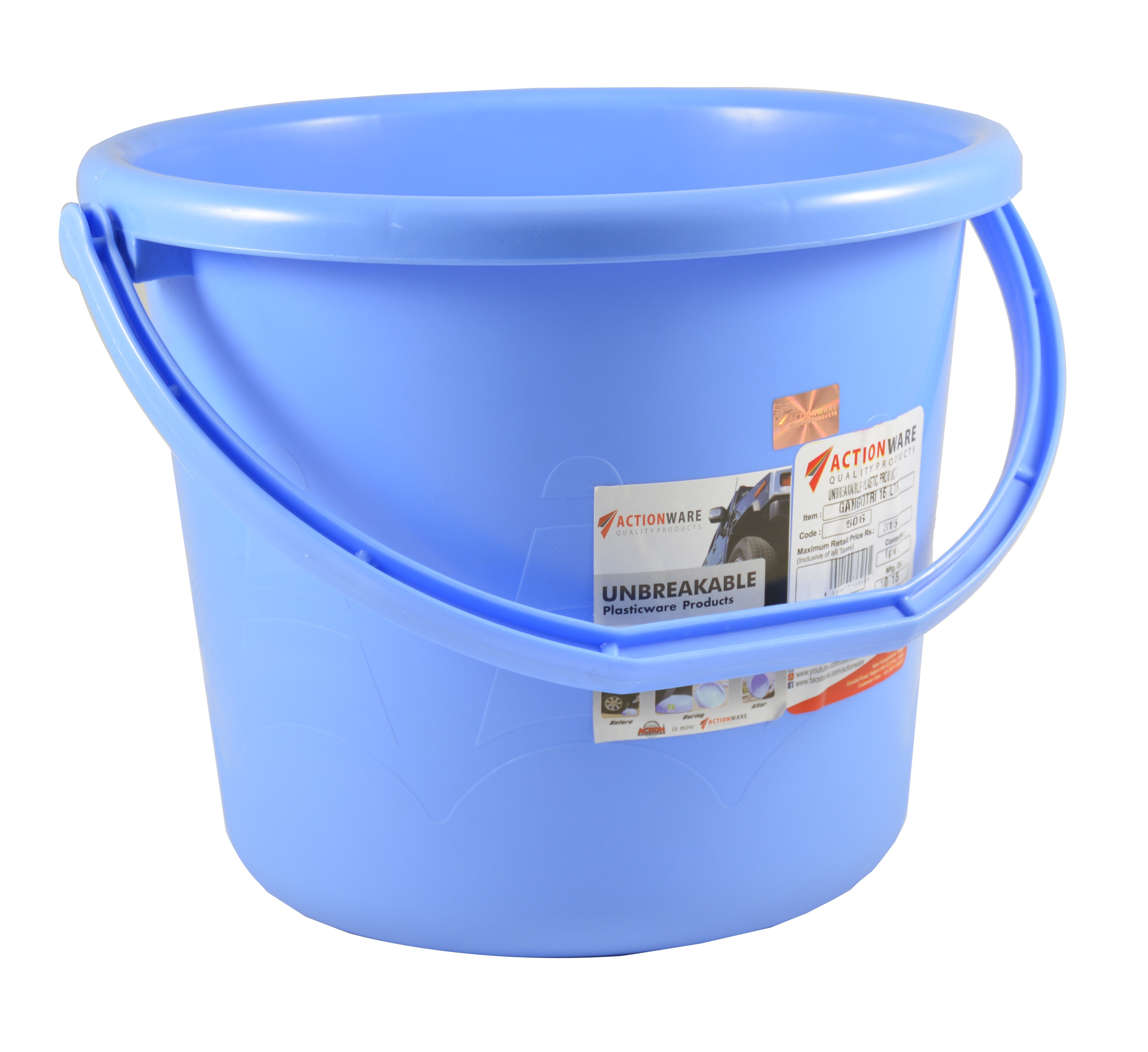 Unbreakable Plastic Bucket - 16 Ltr Capacity | Premium Virgin Food Grade Material, Elegant Pink-blue-orange Design
