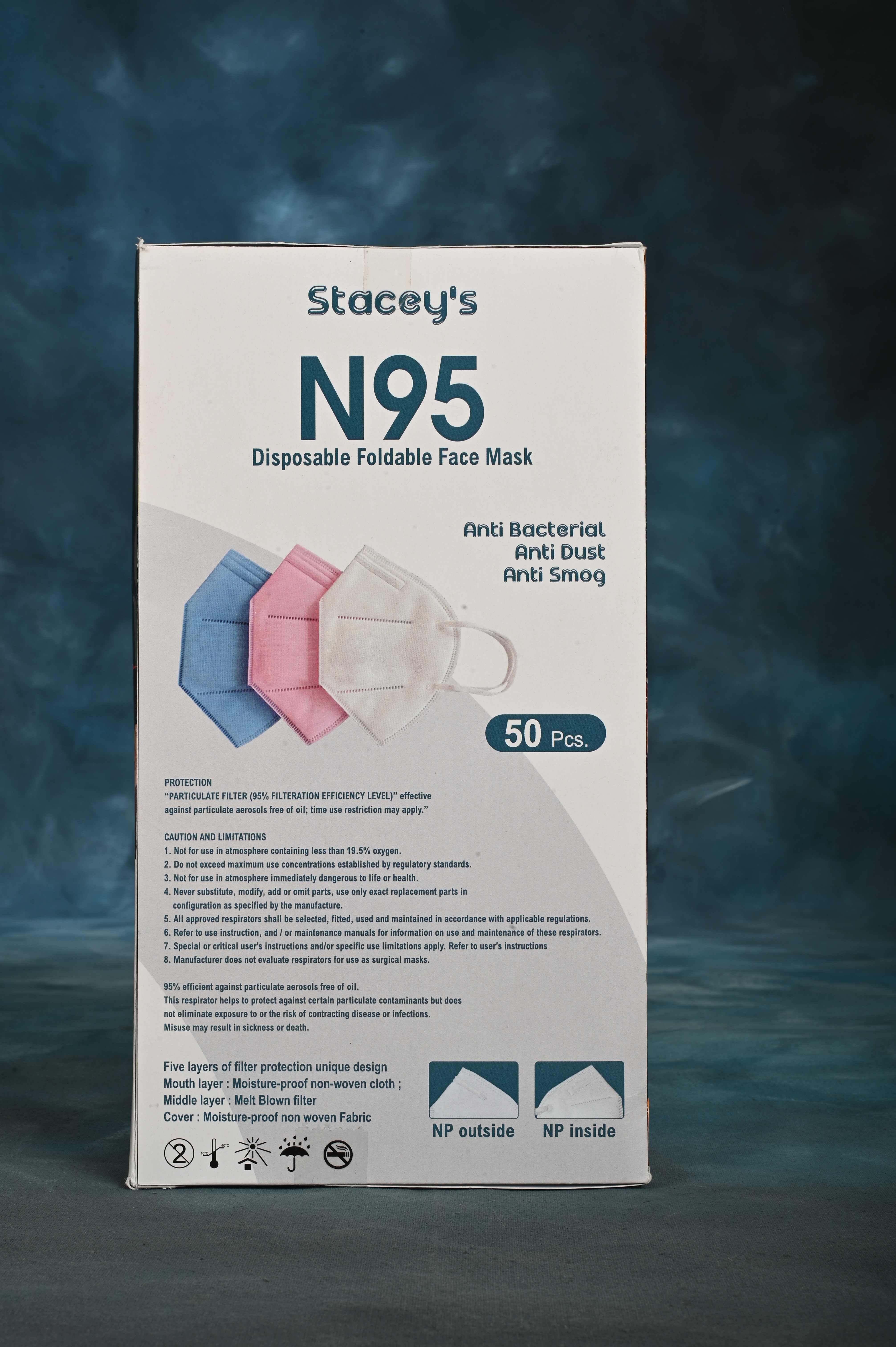 N95 Mask - Pp Non-woven Melt Blown Filter, Oval Shape, Disposable Face Mask | Anti-bacteria, Anti-dust, Anti-smog, Flexible Earloop, Nose-bridge Fit
