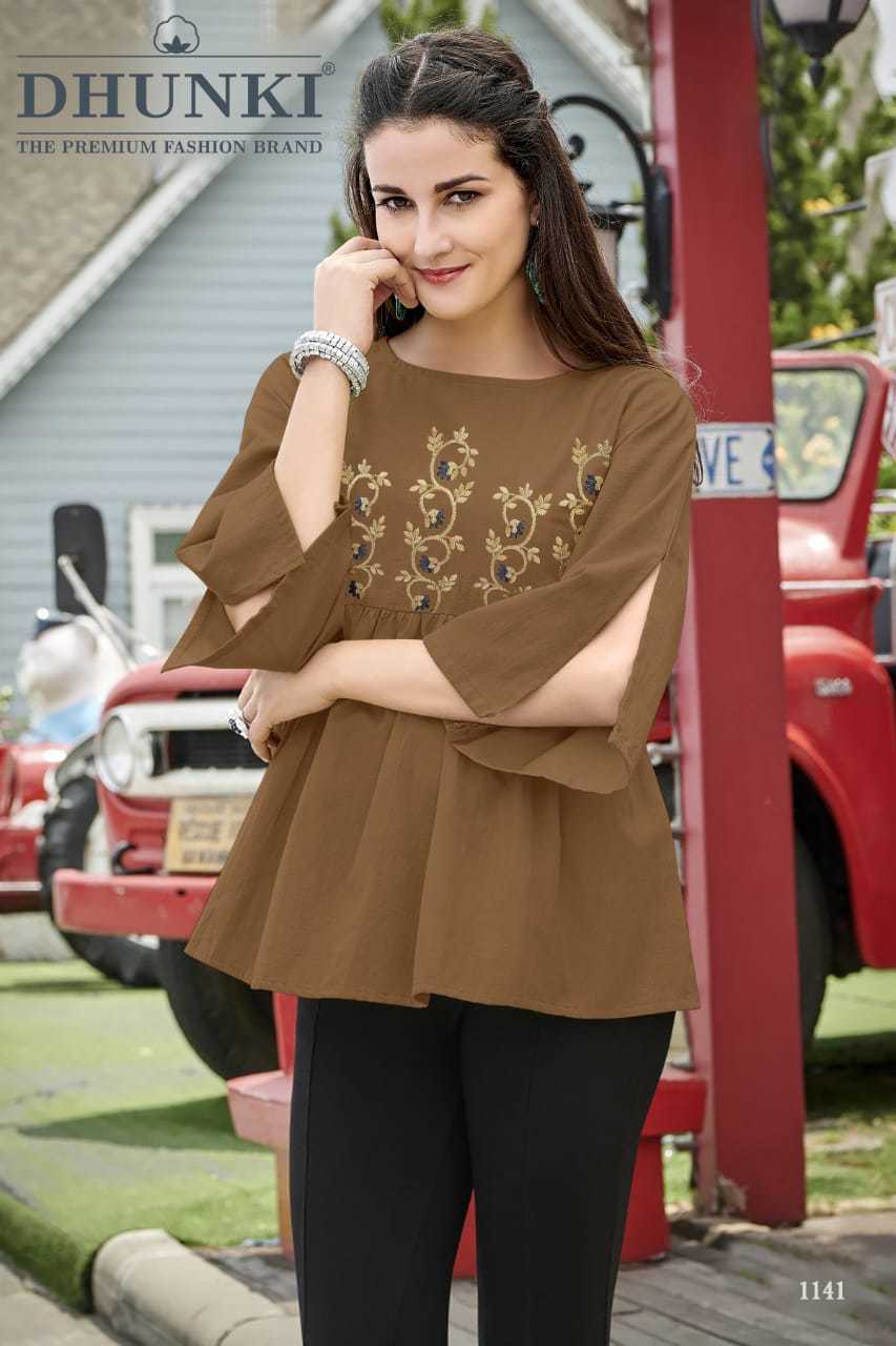 Dhunki Designer Ladies Tops - Rayon 14 Kg M(38) & Xl(42) 25-26 Inch Length 4 Colors 3/4 Sleeve Embroidered With Sequins