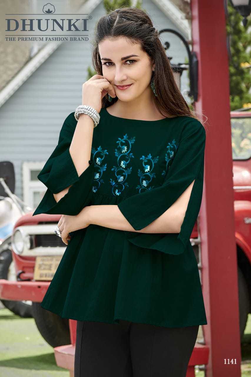 Dhunki Designer Ladies Tops - Rayon 14 Kg M(38) & Xl(42) 25-26 Inch Length 4 Colors 3/4 Sleeve Embroidered With Sequins