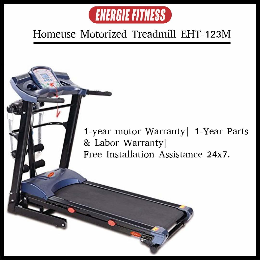 Energie Fitness Home Use Treadmill - 2.00 Hp Motor, 100 Kg Capacity | Vibrator Massager, Heart Rate Program, Mp3 Speakers, Folding Design
