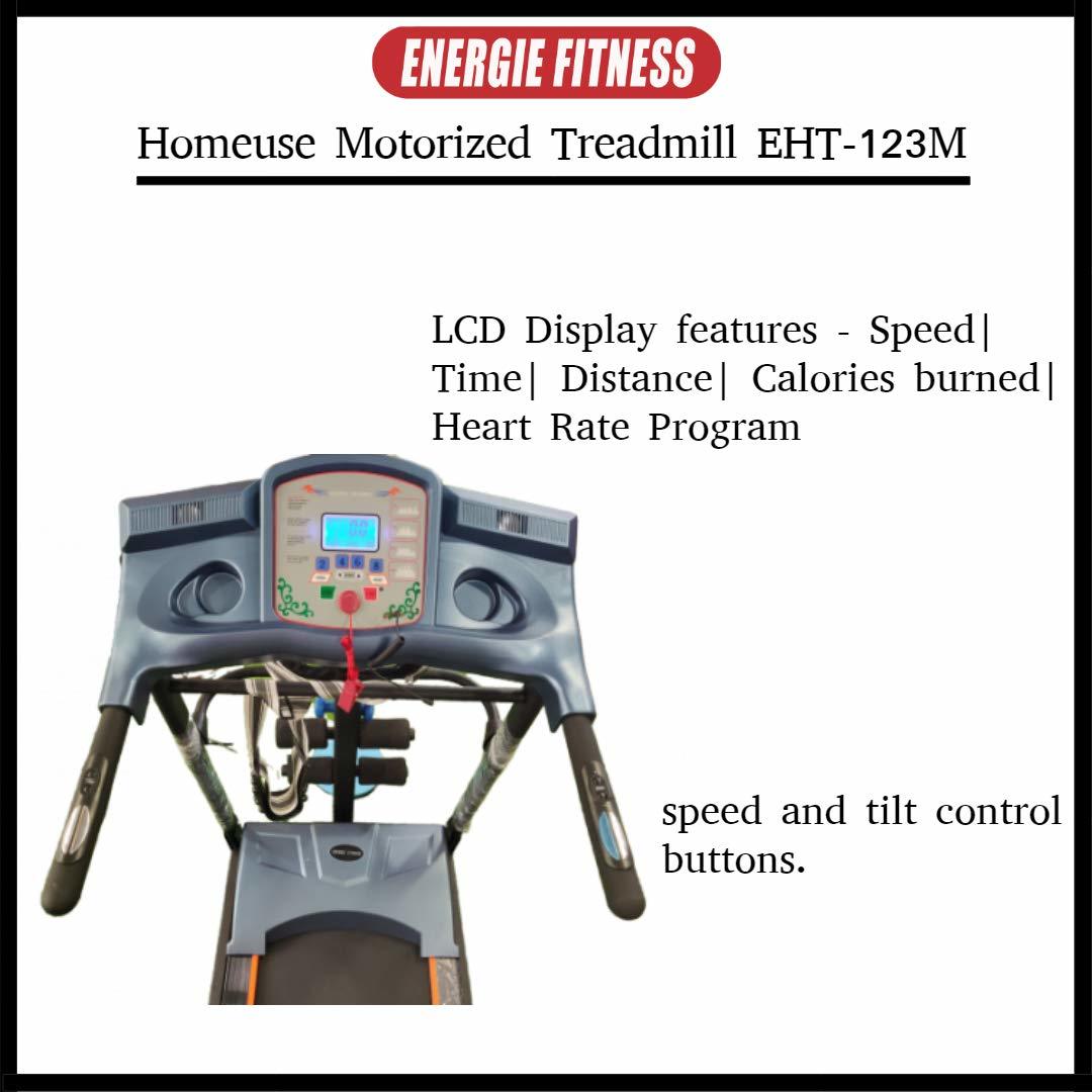 Energie Fitness Home Use Treadmill - 2.00 Hp Motor, 100 Kg Capacity | Vibrator Massager, Heart Rate Program, Mp3 Speakers, Folding Design