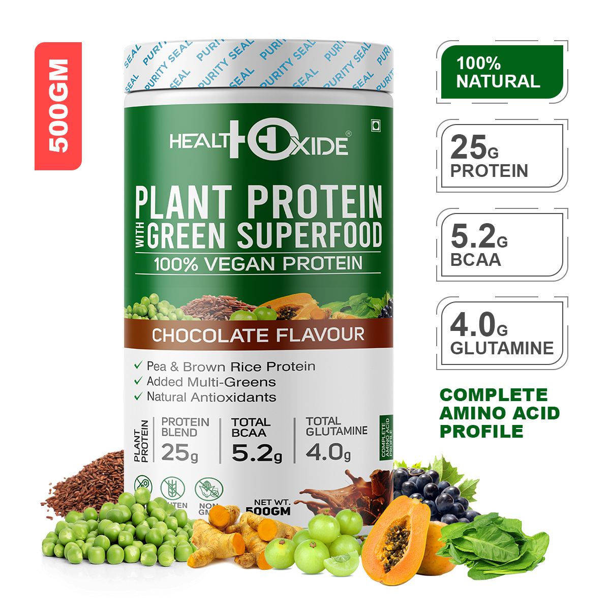 Health Oxides - 100% Plant-based Protein Powder High Nutritional Value Low Cholesterol Support Promotes Weight Management 30g Per Serving Store In Cool & Dry Place