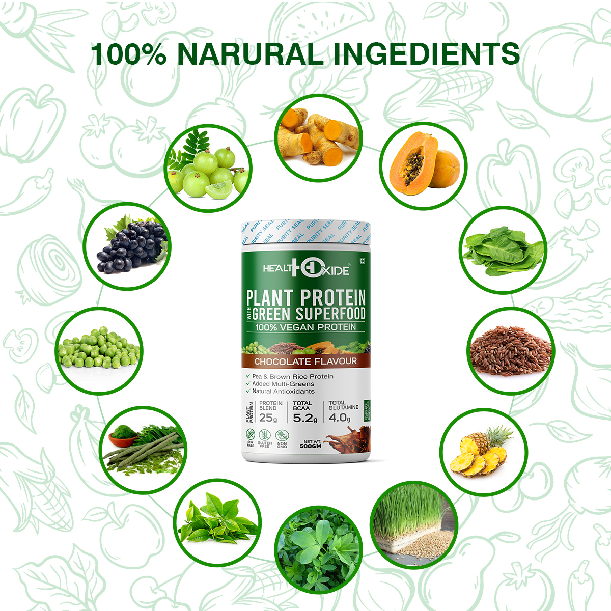 Health Oxides - 100% Plant-based Protein Powder High Nutritional Value Low Cholesterol Support Promotes Weight Management 30g Per Serving Store In Cool & Dry Place