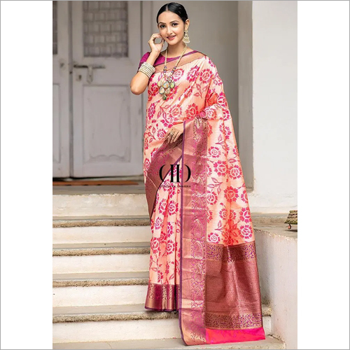 Party Wear Ladies Designer Soft Silk Weaving Saree With Contrast Zari Woven Border