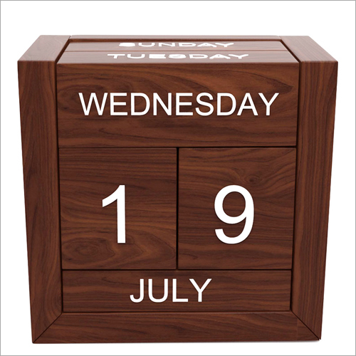 Wooden Calendar - Handcrafted Wood, Standard Size, Polished Finish - Minimalist Design, Freestanding, Customizable for Organizational Use
